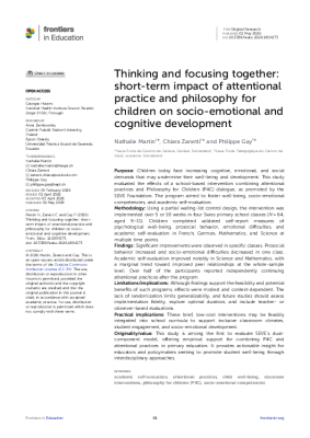 Projet de recherche : publication Frontiers in Education